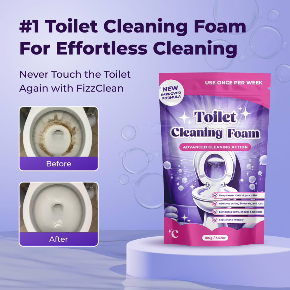 FizzClean foaming toilet cleaning powder in use